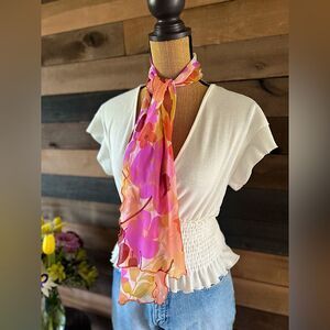 90s / Y2K Floral Pink Purple Orange Vibrant Fun Hair Accessory / Scarf